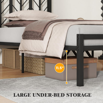 Dreamade Queen/Full/Twin Size Bed Frames with Vintage Headboard, Metal Mattress Foundation for Storage