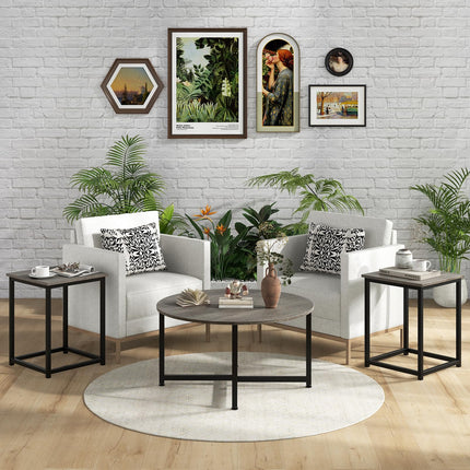 Dreamade Round Nesting Table Set of 3, Farmhouse Coffee Table w/2 End Tables, Sturdy Metal Frame (Black Oak)