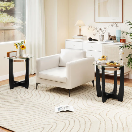 Dreamade Round Glass End Table - 24’’ Side Table with Tempered Glass Top