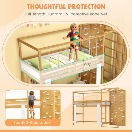 Dreamade Twin Bunk Bed with Jungle Gym Wooden Loft Bed with Climbing Ladder