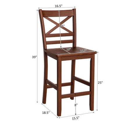 Dreamade 25'' Antique Kitchen Counter Height Chairs with Wooden X-Shaped Backrest & Rubber Wood Legs