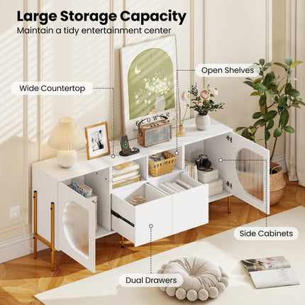 Dreamade White TV Stand for TVs up to 70" Modern Entertainment Center with Power Outlets