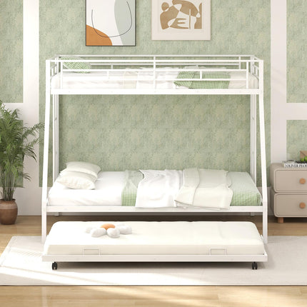 Dreamade Twin Over Full Bunk Bed with Trundle, Heavy-Duty Metal Triple Bunk Beds