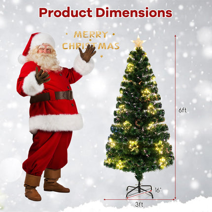 Dreamade 6ft Pre-Lit Fiber Optic Christmas Tree, Top Star, 230 Branch Tips, Metal Stand, Office Home Decoration