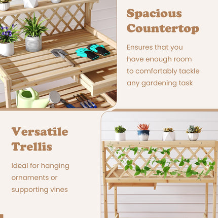 Dreamade Wood Potting Table with 3 Tier Shelves