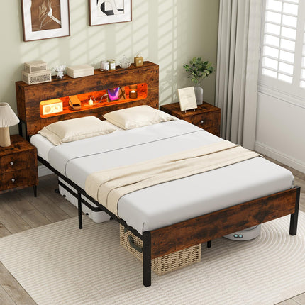 Dreamade Full Size Bed Frame with LED Lights & Charging Station