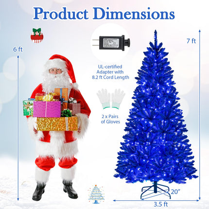 Dreamade 7 FT Pre-Lit Royal Blue Snow Flocked Christmas Tree with 340 LED Lights