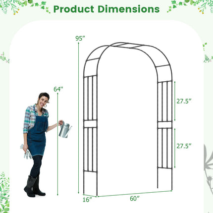 Dreamade Garden Arch Trellis, 60''W x 95''H Metal Arbor with Corrugated PE-Coated Steel Tubes for Climbing Plants Roses Ivy