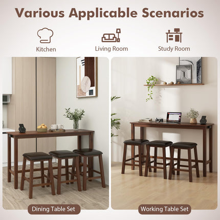 Dreamade Dining Table Set, Kitchen Table Set, 4-Piece Counter Height Dining Set with 3 Upholstered Stools