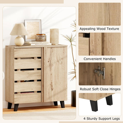 Dreamade 4-Tier Farmhouse Shoe Rack Cabinet with 2 Slatted Doors & Removable Shelves