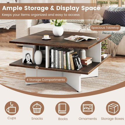 Dreamade Mid Century Modern Center Table with 4 Storage Compartments