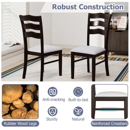Dreamade Wooden Dining Chairs Set of 2/4 with Rubber Wood Legs Fabric Padded Seat Wavy Ladder Back