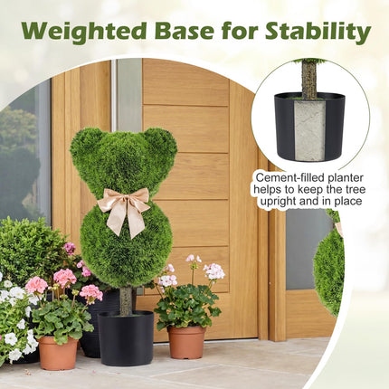 Dreamade 2 Pcs Bear Topiary Trees with Pots 24.5" Decorative Artificial Animal Shrubs