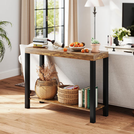 Dreamade 48-Inch Bar Table, Narrow Pub Table with Counter Height, Open Shelves, Solid Wood Frame