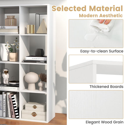 Dreamade 8-Cube Bookcase, White Cubby Bookshelf w/Back Guardrail & Anti-Tipping Kits