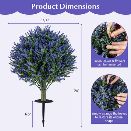 Dreamade Set of 2 Artificial Lavender Topiary Ball Trees | Sun-Proof Indoor Outdoor Fake Evergreen Plants