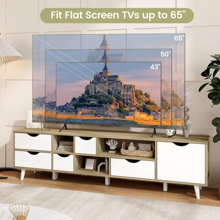 Dreamade TV Stand for TVs up to 65”, Entertainment Center with 5 Drawers, 1 Cabinet, Television Stands for Bedroom, Oak