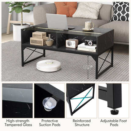 Dreamade LED Coffee Table, High Gloss Coffee Tables with 4 Storage Cubes