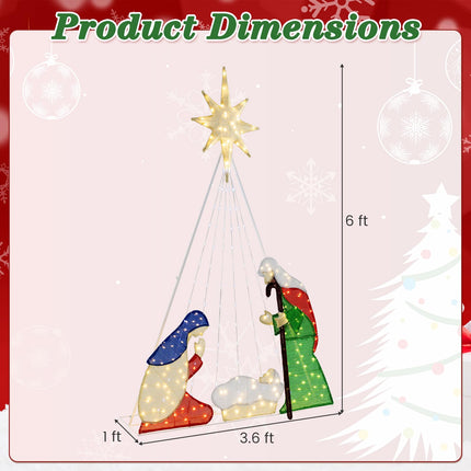 Dreamade 6 FT Lighted Nativity Scene, Holy Family Set Christmas Decoration with 240 LED Lights