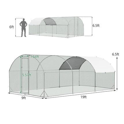 Dreamade Metal Chicken Coop, Galvanized Walk-in Chicken Run with Waterproof PE Cover, Dome