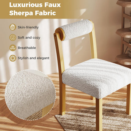 Dreamade Wooden Dining Chairs Set of 2/4, Faux Sherpa Upholstered Kitchen Dining Room Chairs w/Rubber Wood Frame