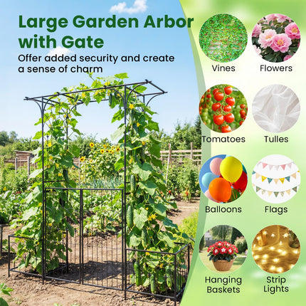 Dreamade 79" W x 81" H Metal Garden Arbor with Gate and Planter