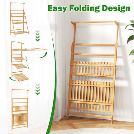 Dreamade Plant Stand Indoor Outdoor - Bamboo 3-Tier Hanging Tall Ladder Flower Pot Display Organizer Rack