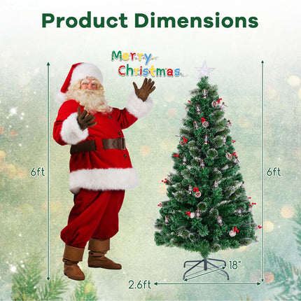 Dreamade Pre-Lit Fiber Optic Christmas Tree, Artificial Snowy Xmas Tree with Warm White LED Lights