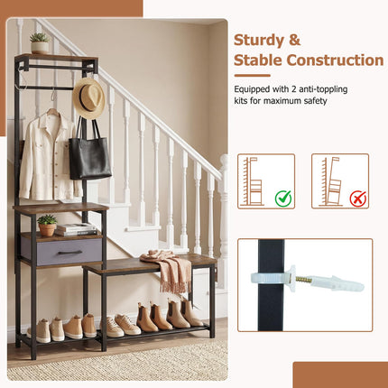 Dreamade 7-in-1 Hall Tree with Bench and Shoe Storage