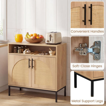 Dreamade 32" Sideboard Buffet Cabinet with 2 Natural Rattan Decorated Doors (1/2)