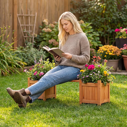 Dreamade Outdoor Bench with Raised Garden Beds (42"x11"x11.5")