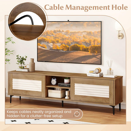 Dreamade Mid Century Modern TV Stand for 55-65 Inch TV Waveform Fluted Entertainment Center