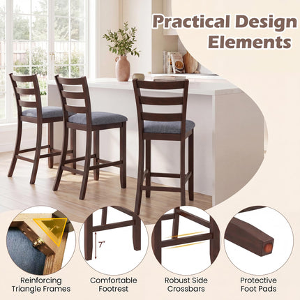 Dreamade 26 Inch Farmhouse Upholstered Wooden Barstools with Footrest (2/4)