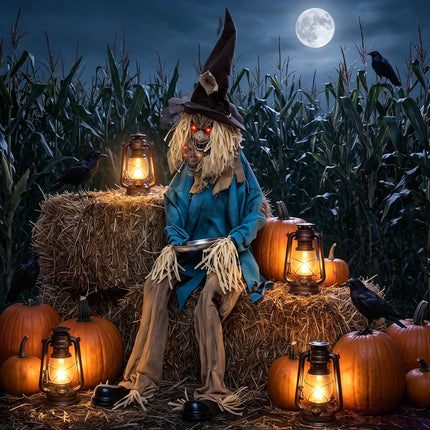 DREAMADE Animated Halloween Sitting Scary Scarecrow Decoration