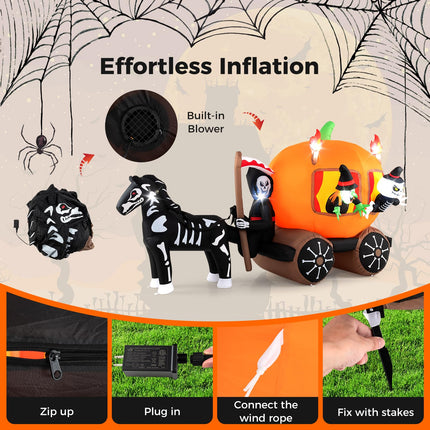 DREAMADE 10.2 FT Long LED Lighted Halloween Inflatable Carriage