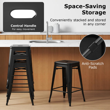 Dreamade Metal Backless Bar Stools Set of 4, 24" Industrial Counter Height Bar Stools w/Cut-Out Handle, Footrest