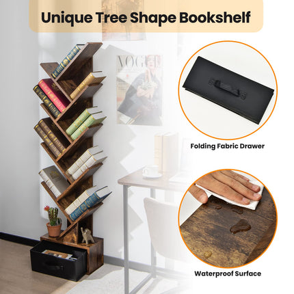 Dreamade Tree Bookshelf with Drawer, 10 Shelf Space Saving