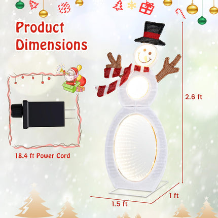 Dreamade 2.6 FT Lighted Christmas Decoration, Pre-Lit 2D Snowman with 3 Infinity Mirror Lights