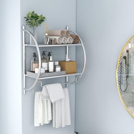 Dreamade Bathroom Shelf with Towel Rack - 2 Tier Rustproof Over The Toilet Storage Shelf
