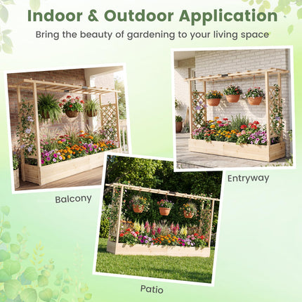 Dreamade Wooden Raised Garden Bed with Trellis & Hanging Roof