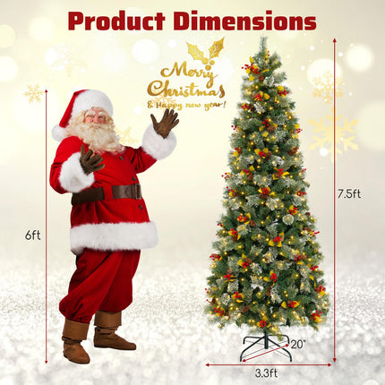 Dreamade 7.5ft Pre-Lit Artificial Christmas Tree, Hinged Xmas Tree with 1096 PVC & Pine Needles