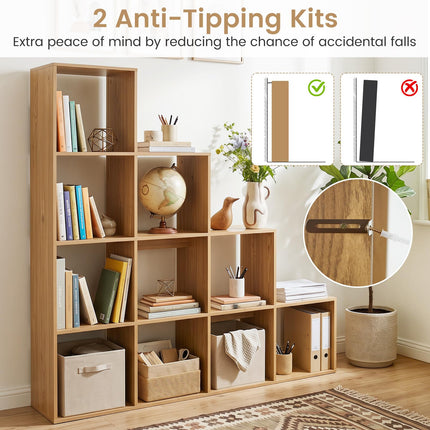 Dreamade 51" Wooden 10-Cube Stepped Bookcase for Living Room