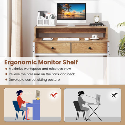 Dreamade Small Computer Desk with Hutch & Drawers