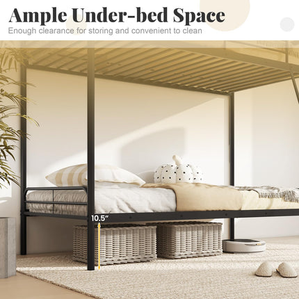 Dreamade Metal Bunk Bed Twin Over Twin, Heavy Duty Twin Bunk Beds with Inclined Ladder & Safety Guardrails