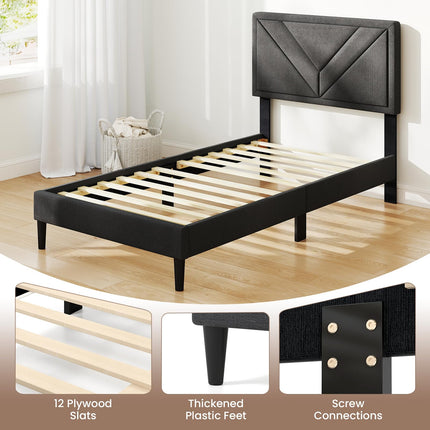 Queen/Full/Twin Size Upholstered Platform Bed Frame with Diagonal Channel Tufted Headboard