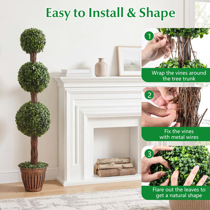 Dreamade Artificial Triple Ball Boxwood Tree 4 FT Fake Topiary Tree(1/2)