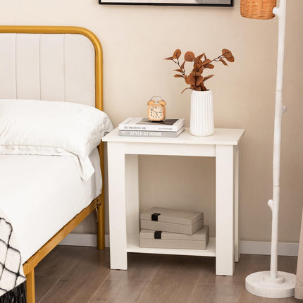 Dreamade 2-Tier End Table White, Modern Side Table with Storage Shelf (1/2)