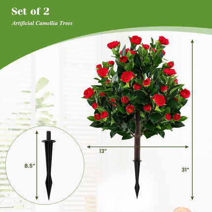 Dreamade 31 Inches Artificial Camellia Tree Set 2 Pack Fake Flower Trees