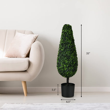 Dreamade 3ft Artificial Boxwood Tower Topiary Trees, 2 Pack Faux Decorative Plants in Cement-Filled Plastic Pot - DreamadeUS