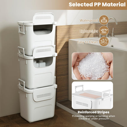 Dreamade 3 Pieces Plastic Storage Bins Stackable with Front Door and Side Handles